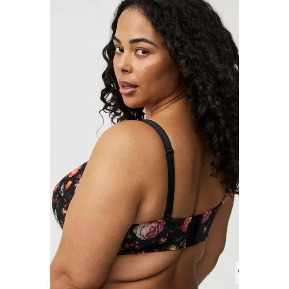 Torrid Dream Wire Free Lightly Lined Microfiber Bra Black Popery Floral 38DD